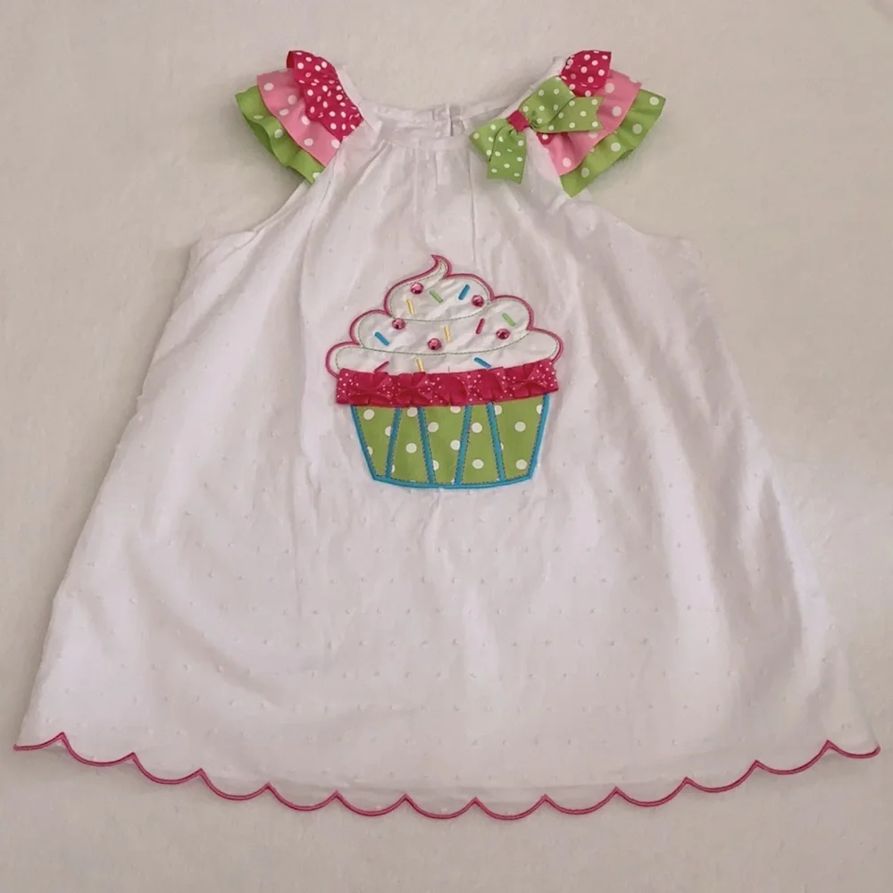 Rare Editions | Cupcake Swiss Dot Birthday Scallop Hem Dress E326267 White (5) - Picture 8 of 16